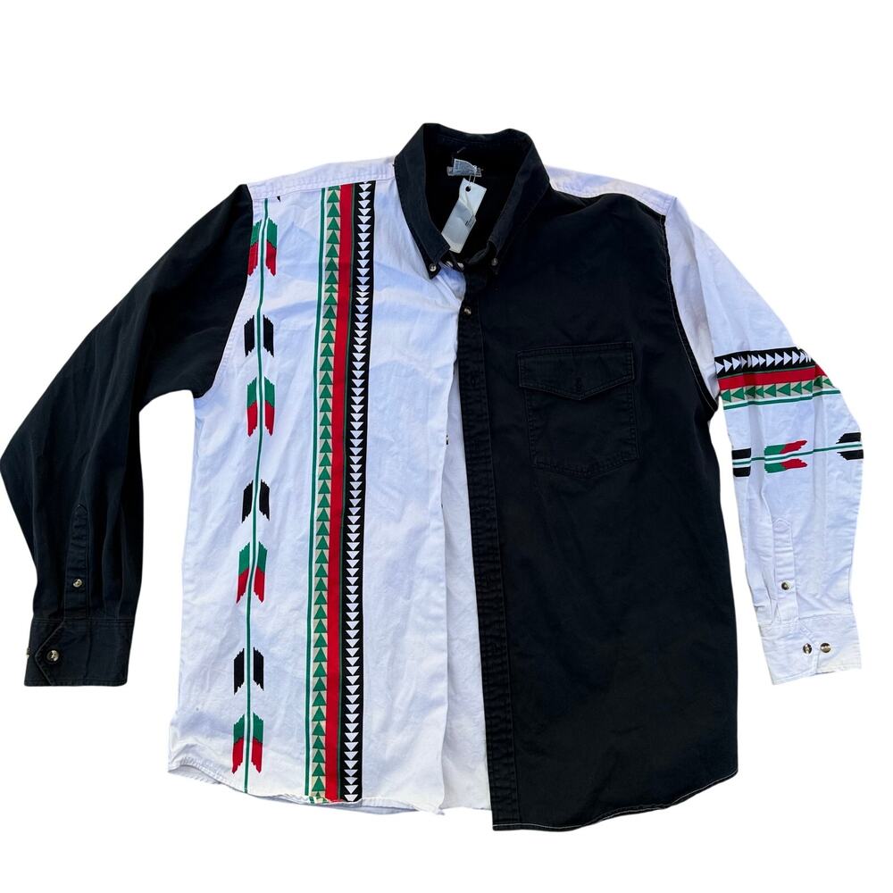 Vintage Express Rider Shirt Mens XL Red Green White Aztec Western Button Up 90s